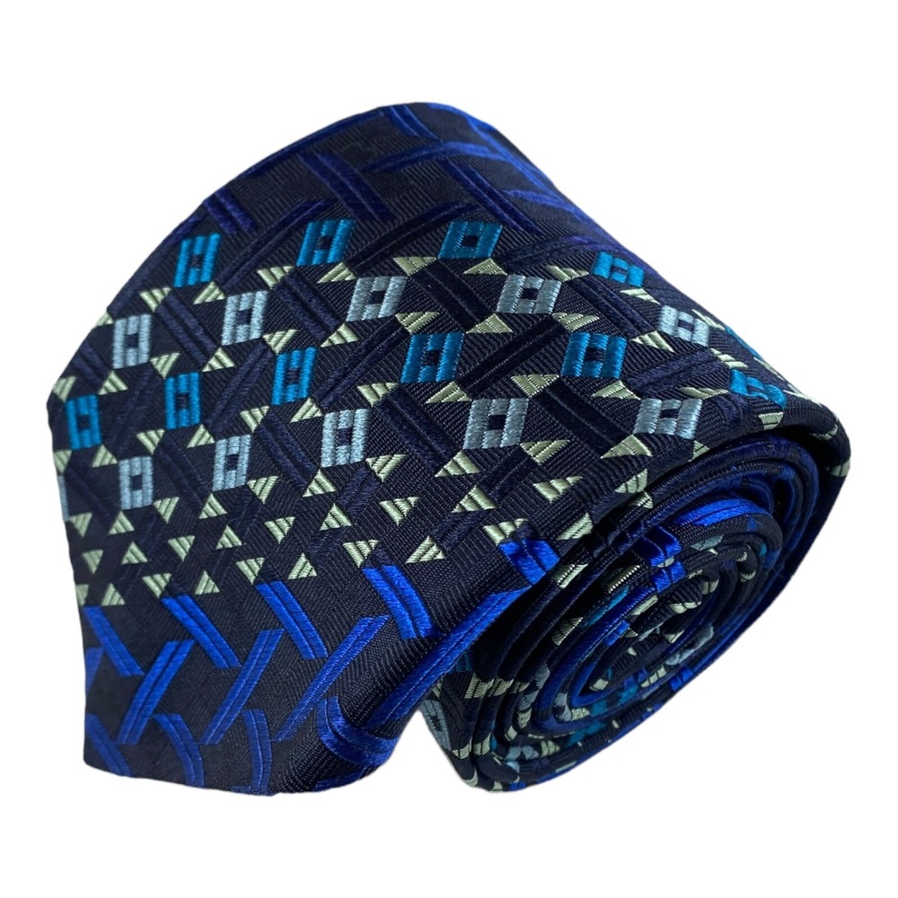 Missoni Blue Pure Silk Colorblocked Mens Geometric Tie 3.25 Inch Width